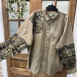 Cabela's Mens Shooting Shirt Tan Seclusion‎ 3D Cotton Canvas XL Camo Hunt Camp